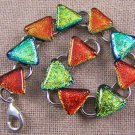 DICHROIC Link Bracelet Golden Yellow & Orange Fused Glass Triangles 1/2" x 7.5"