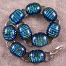 DICHROIC Link Bracelet Yellow Glow w/Teal Stripes Texture Fused Glass .5" X 7.5"