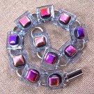 DICHROIC Link Bracelet Pink Violet Squares Texture Layers Fused Glass .5" x 7.5"