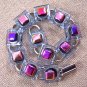 DICHROIC Link Bracelet Pink Violet Squares Texture Layers Fused Glass .5" x 7.5"