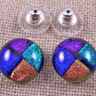 Dichroic Glass Earrings 1/2" Blue Green Purple Orange Patchwork 12mm Post Studs