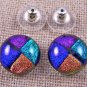Dichroic Glass Earrings 1/2" Blue Green Purple Orange Patchwork 12mm Post Studs