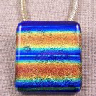 DICHROIC Fused Glass Pin -PENDANT Slide Orange Blue Gold Rainbow Sunset Striped