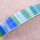 Hair BARRETTE Fused Stained GLASS 3.5" 9cm Bright BLUE Green White Striped Swirl