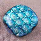 DICHROIC Fused Glass Aqua Teal Blue Small 1" Brooch Pin SALE Bubbles Texture