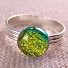 Tiny Adjustable Glass Ring - 1/4" 6mm 7mm - Gold Golden Yellow Metallic Dot