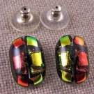 DICHROIC Post EARRINGS 5/8" 2cm COPPER Red ORANGE GOLD Groovy Fused GLASS STUDS