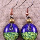 DICHROIC Glass EARRINGS Yellow Green Purple Violet Layered Dangle Surgical 3/4"