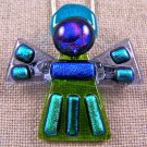 Dichroic Fused Glass ANGEL Green Violet PENDANT PIN COMBO Blue Green Accents