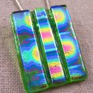 DICHROIC Fused Glass Pin -PENDANT Slide Pink Blue Rainbow Striped Green Back
