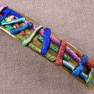 Dichroic Hair Barrette 3.5" 9cm Amber Fused GLASS Crinkle Orange Pink Blue Green
