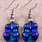 DICHROIC Glass EARRINGS Teal Blue Rectangle Cobalt Purple Dangle - Surgical .75"
