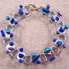 DICHROIC Link Bracelet Blue Green Textured Shards Over Clear Fused Glass .75"