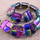 DICHROIC Link Bracelet Pink Magenta Rainbow Fused Glass Patchwork Pattern .5"