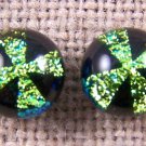 DICHROIC Earrings Golden Yellow & Black Cross Patterned Post 1/4" 7mm STUDS