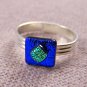 Tiny Glass Ring - Adjustable - 1/4" 7mm Cobalt Blue Green Teal Crinkle Layers