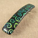 Dichroic Hair Barrette 3.5" 9cm Gold Yellow Black Fused Glass Spiral Coils