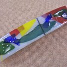 Hair BARRETTE Fused Stained GLASS 3.5" 9cm WHITE Green Blue Red Yellow Confetti