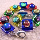 DICHROIC Link Bracelet Rainbow Multicolored Fused Glass Squares Dots .5" x 7.5"