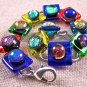 DICHROIC Link Bracelet Rainbow Multicolored Fused Glass Squares Dots .5" x 7.5"