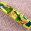 Hair BARRETTE Fused Stained GLASS 3.5" 9cm Yellow Green Pink Fracture Confetti