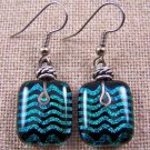 Dichroic Glass Earrings Teal Green Patterned .75" Dangle Surgical Wire or Clip