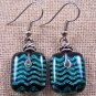 Dichroic Glass Earrings Teal Green Patterned .75" Dangle Surgical Wire or Clip