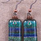 Dichroic Glass Earrings Green Rainbow Tie Dye .75" Dangle Surgical Wire or Clip