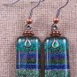 Dichroic Glass Earrings Green Rainbow Tie Dye .75" Dangle Surgical Wire or Clip