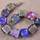 DICHROIC Link Bracelet PINK PURPLE Bubbles & Stripes Texture Fused Glass .5"