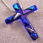 Cross PIN PENDANT Dichroic Fused Glass Cobalt Blue Teal Magenta Triangles Layer