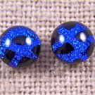 DICHROIC Earrings Black & Cobalt Blue Cross Hatch Patterned Post 1/4" 7mm STUDS