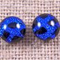 DICHROIC Earrings Black & Cobalt Blue Cross Hatch Patterned Post 1/4" 7mm STUDS