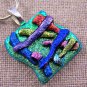 DICHROIC Fused Glass PENDANT Slide Green Yellow Rainbow Crinkle Layered Textured