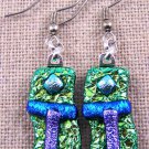 DICHROIC Glass EARRINGS Green Purple Teal Blue Textured Dangle Surgical Steel
