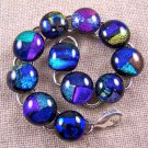 DICHROIC Link Bracelet Teal Blue Purple Green Fused Glass Patchwork Pattern .5"