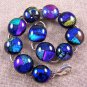 DICHROIC Link Bracelet Teal Blue Purple Green Fused Glass Patchwork Pattern .5"