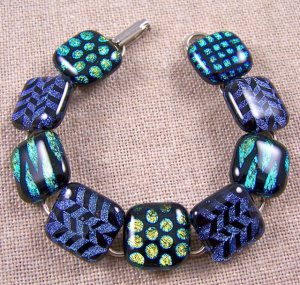 DICHROIC Link Bracelet Gold Silver Black Fused Glass Patterns Dots Lines 3/4"