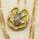 Estate McTeigue 18K Gold & Platinum Diamond Frog On Lily Pad Pendant Necklace