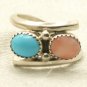 Native American Sterling Coral & Turquoise Ring Rita Dawes Vintage Silver