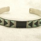 Native American Sterling Onyx & Opal Cuff Bracelet Wilbert Grey Navajo Silver