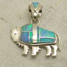 Vintage Sterling Silver Opal Calvin Begay Buffalo Pendant 6.5g Estate Find