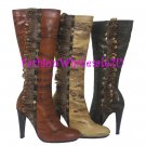 HW Snake Imprint Feather and Stud Boots Wholesale (12 Pair) - TAN