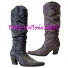 HW  Rouched Fashion Cowboy Boots Wholesale (12 Pair) - BLACK