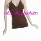 WS Brown V-Neck Halter Top Wholesale (6 Pack)