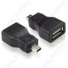 2x USB2.0 female to 5pin miniUSB Male data connector converter adapter cellphone