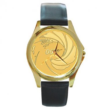 James Bond 007 Logo Gun Barrel Round Gold Metal Watch