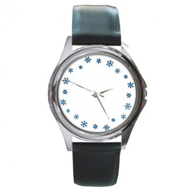 Corelle Blue Snowflakes Silver Tone Round Metal Watch-Unisex