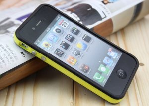 NEW Yellow Black TPU Rubber Plastic Bumper Ring Case Cover with Metal Color Buttons iPhone 4 4G 4S
