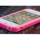 NEW Pink TPU Rubber Plastic Bumper Ring Case Cover with Metal Color Buttons iPhone 4 4G 4S